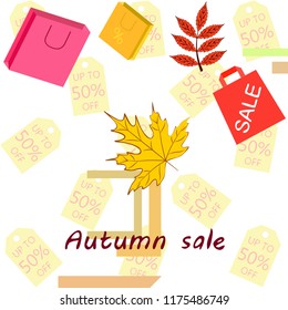 autumn sale paper package fallen leaves vector background