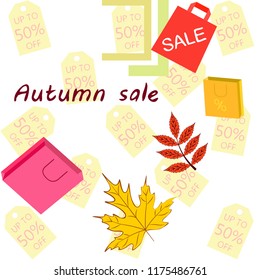 autumn sale paper package fallen leaves vector background