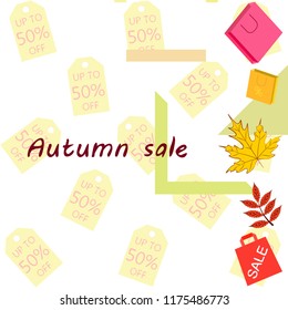 autumn sale paper package fallen leaves vector background