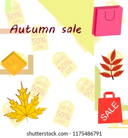 autumn sale paper package fallen leaves vector background