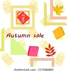 autumn sale paper package fallen leaves vector background