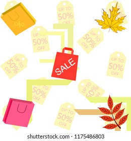 autumn sale paper package fallen leaves vector background