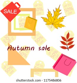 autumn sale paper package fallen leaves vector background