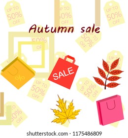 autumn sale paper package fallen leaves vector background