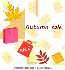 autumn sale paper package fallen leaves vector background