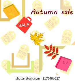autumn sale paper package fallen leaves vector background