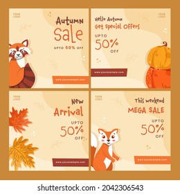 Autumn Sale Post Or Template Design With 50% Discount Offer In Four Options.