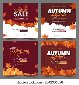 Autumn Sale Post Or Template Design Decorated With Maple Leaves In Four Options.