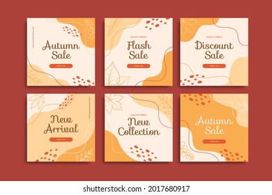 Autumn sale post template. Set of Editable creative template. cream, orange, red background color for social media post and web internet ads. Vector illustration