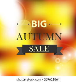 Autumn sale poster with abstract blurred fall background, vector illustration