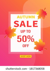 Autumn Sale poster or banner with autumn colorful leaves 
