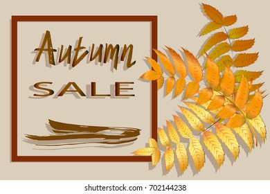 Autumn sale poster or banner for fall shopping with leafs and discount text for autumnal orange design for promo poster. Vector illustration