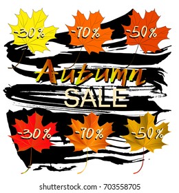 Autumn sale poster or banner for fall shopping with leafs and discount text for autumnal design for promo poster. Vector illustration