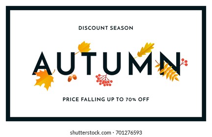 Autumn sale poster or banner for September fall shopping with frame of maple leaf and 70% discount text. Vector autumnal orange design for shop promo poster, leaflet or web banner.