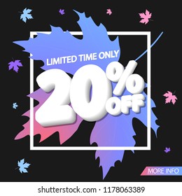 Autumn Sale poster design template, Fall discount, 20% off, limited time only, vector illustration