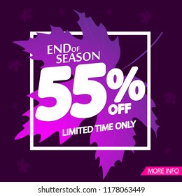 Autumn Sale Poster Design Template, Fall Discount 55% Off, End Of Season, Limted Time Only, Vector Illustration