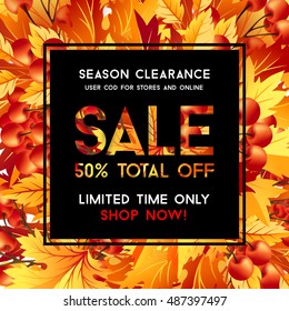 Autumn sale poster with fall leaves decoration and sale text