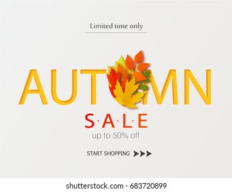Autumn sale poster with fall leaves. Vector illustration for website and mobile website banners, posters, email and newsletter designs, ads, coupons, promotional material.