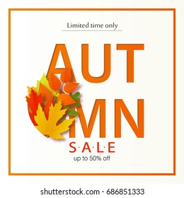 Autumn sale poster with fall leaves . Vector illustration for website and mobile website banners, posters, email and newsletter designs, ads, coupons, promotional material