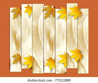 Autumn sale poster with fall leaves on wooden backgrounds. Vector illustration for website and mobile website banners.