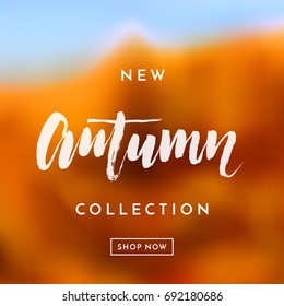 Autumn sale poster for fall shopping with maple leaf blur and discount text for new shop collection. Vector autumnal orange design for promo poster, leaflet or web banner