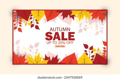 Autumn Sale Poster with Falling Leaves. Vector Illustration