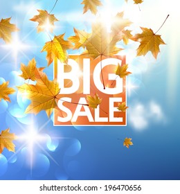 Autumn Sale poster with gold Maple leaves. EPS10