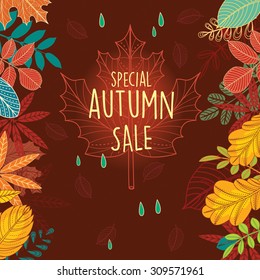 Autumn sale poster with leaves