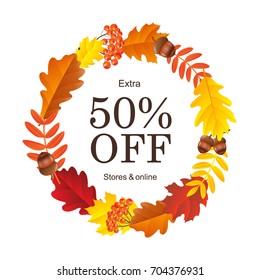 Autumn Sale Poster With Leaves, Vector Illustration
