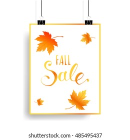 Autumn sale poster mockup. Fall trendy poster 