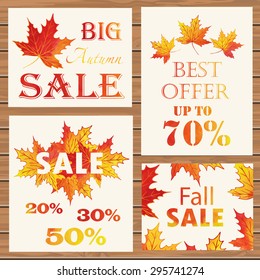 Autumn Sale poster with watercolor maple leaves. Vector illustration.