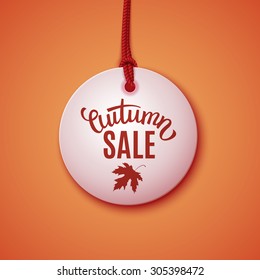 Autumn sale, price tag label, advertising vector illustration