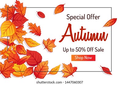 Autumn Sale or Promo for Web Banner and Poster With Colorful Autumn Leaves