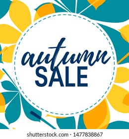 Autumn sale promotion banner with leaves in flat style. Vector template for poster, web ad, flyer design, leaflet, brochure etc.