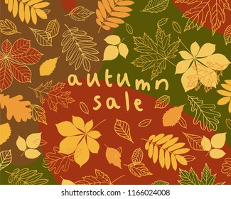 Autumn sale. Promotional background with autumn leaves. Fall of the leaves. Vector.