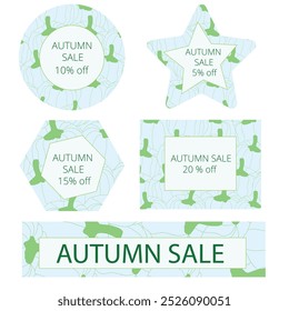 Autumn sale with pumpkin background labels, card template. Autumn sales blue and green minimal different shapes sale labels or tags for promotion or advertisement decorative templates.