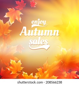 Autumn sale realistic Leaves typography poster. EPS10