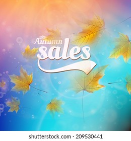 Autumn sale realistic Leaves typography poster. EPS10