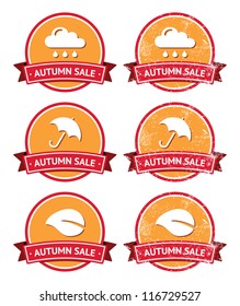 Autumn sale retro orange and red labels - grunge style