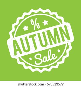 Autumn Sale rubber stamp white on a green abackground.