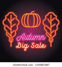 autumn sale season with neon light effect. vector illustration