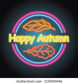 autumn sale season with neon light effect. vector illustration