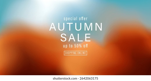 Autumn sale shop banner. Gradient soft background in walm shades. Red, orange retro mood backdrop. Defocused abstract landscape.