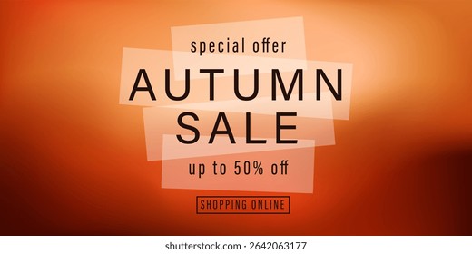 Autumn sale shop banner. Gradient soft background in walm shades. Red, orange retro mood backdrop. Defocused abstract landscape.