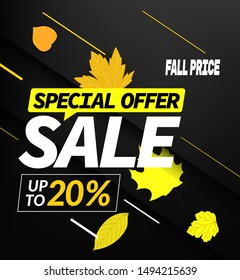 Autumn sale special offer. Up to 20% discount vector banner
