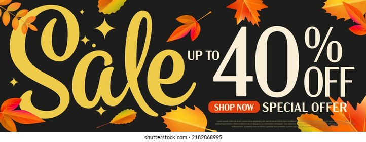 Autumn sale. Special offer up to 40 percent off. Sale banner template vector illustration. Seasonal marketing promotion campaign concept