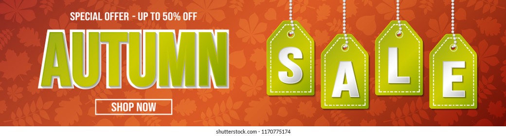 Autumn Sale - special offer up to 50% off. Concept of banner. Vector.