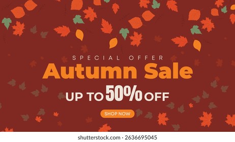Autumn Sale Special Offer Background with Falling Leaves and Discount Text