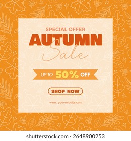 Autumn sale special offer with orange leaves pattern. Vector illustration autumn sale offer for social media and shopping event promotions.