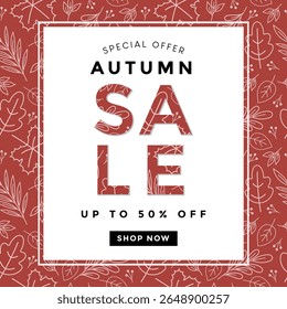 Autumn sale special offer with red leaves pattern. Vector illustration autumn sale offer for social media and shopping event promotions.